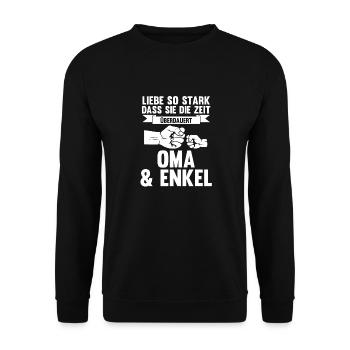 Oma Großmutter und Enkel - Unisex Pullover - Schwarz - Vorne - Alina (178cm) & Michal (187cm)