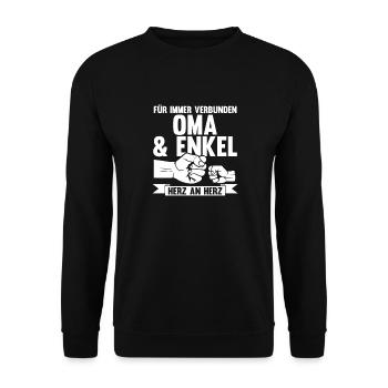 Oma Großmutter und Enkel - Unisex Pullover - Schwarz - Vorne - Alina (178cm) & Michal (187cm)