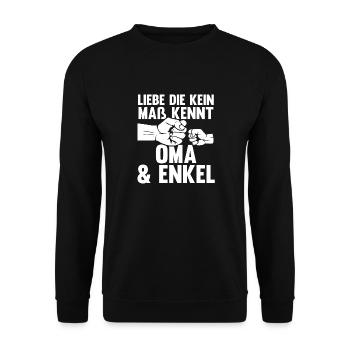 Oma Großmutter und Enkel - Unisex Pullover - Schwarz - Vorne - Alina (178cm) & Michal (187cm)