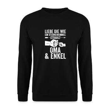 Oma Großmutter und Enkel - Unisex Pullover - Schwarz - Vorne - Alina (178cm) & Michal (187cm)