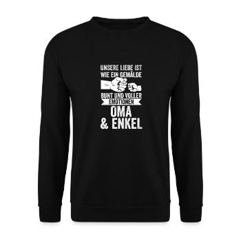 Oma Großmutter und Enkel - Unisex Pullover - Schwarz - Vorne - Alina (178cm) & Michal (187cm)