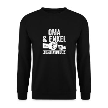 Oma Großmutter und Enkel - Unisex Pullover - Schwarz - Vorne - Alina (178cm) & Michal (187cm)