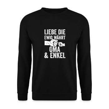 Oma Großmutter und Enkel - Unisex Pullover - Schwarz - Vorne - Alina (178cm) & Michal (187cm)