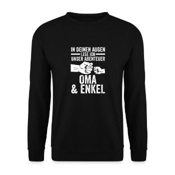 Oma Großmutter und Enkel - Unisex Pullover - Schwarz - Vorne - Alina (178cm) & Michal (187cm)