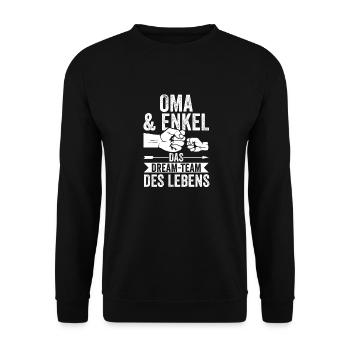 Oma Großmutter und Enkel - Unisex Pullover - Schwarz - Vorne - Alina (178cm) & Michal (187cm)
