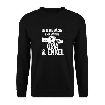 Oma Großmutter und Enkel - Unisex Pullover - Schwarz - Vorne - Alina (178cm) & Michal (187cm)