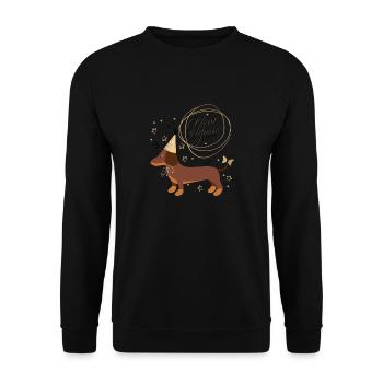 Neujahrsdackel, Dackel, Happy New Year, Silvester - Unisex Pullover - Schwarz - Vorne - Alina (178cm) & Michal (187cm)