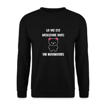 Ours en peluche petit nounours - Sweat-shirt Unisexe - noir - Devant - Alina (178cm) & Michal (187cm)
