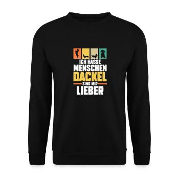 Hund Dachshund Dackel - Unisex Pullover - Schwarz - Vorne - Alina (178cm) & Michal (187cm)