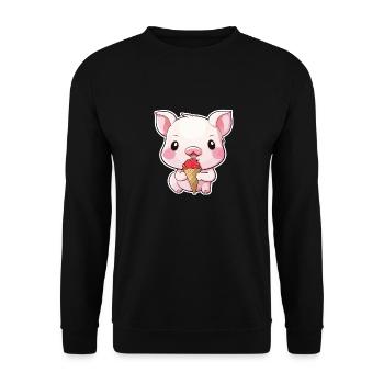 Cochon très mignon mangeant de la crème glacée - Sweat-shirt Unisexe - noir - Devant - Alina (178cm) & Michal (187cm)