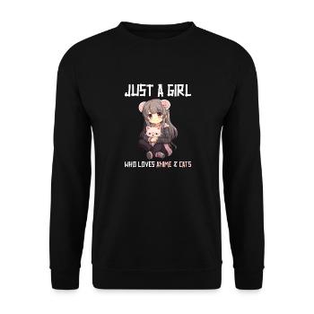 Kawaii Girl Anime Manga Girl and Cat - Unisex Sweatshirt - black - Front - Alina (178cm) & Michal (187cm)