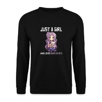 Kawaii Girl Anime Manga Girl and Cat - Unisex Sweatshirt - black - Front - Alina (178cm) & Michal (187cm)