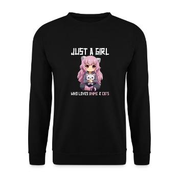 Kawaii Girl Anime Manga Girl and Cat - Unisex Sweatshirt - black - Front - Alina (178cm) & Michal (187cm)