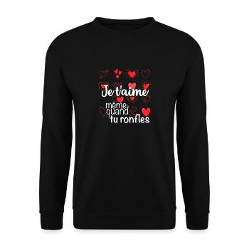 Cadeau Couple Saint Valentin Ronfleur Je T'aime - Sweat-shirt Unisexe - noir - Devant - Alina (178cm) & Michal (187cm)