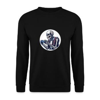 Skelett mit Gamecontroller. Design für Gamer - Unisex Pullover - Schwarz - Vorne - Alina (178cm) & Michal (187cm)