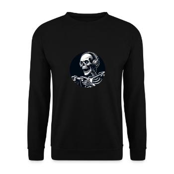 Skelett mit Gamecontroller und Kopfhörern - Unisex Pullover - Schwarz - Vorne - Alina (178cm) & Michal (187cm)