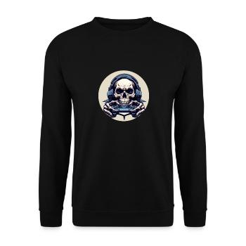 Skelett mit Gamecontroller. Design für Gamer - Unisex Pullover - Schwarz - Vorne - Alina (178cm) & Michal (187cm)