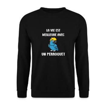Humour petit perroquet - Sweat-shirt Unisexe - noir - Devant - Alina (178cm) & Michal (187cm)