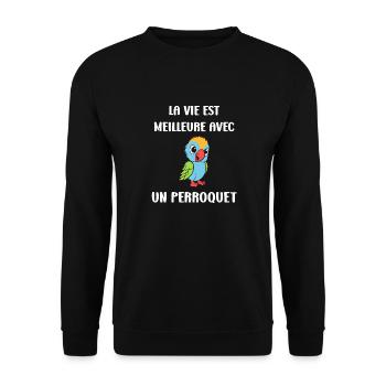Humour petit perroquet - Sweat-shirt Unisexe - noir - Devant - Alina (178cm) & Michal (187cm)