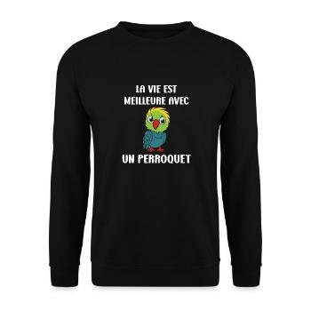 Humour petit perroquet - Sweat-shirt Unisexe - noir - Devant - Alina (178cm) & Michal (187cm)