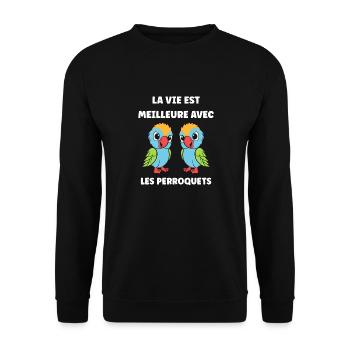 Humour petit perroquet - Sweat-shirt Unisexe - noir - Devant - Alina (178cm) & Michal (187cm)