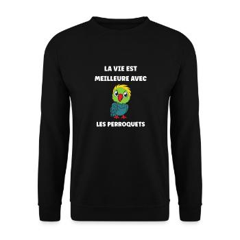 Humour petit perroquet - Sweat-shirt Unisexe - noir - Devant - Alina (178cm) & Michal (187cm)