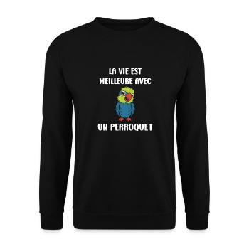 Humour petit perroquet - Sweat-shirt Unisexe - noir - Devant - Alina (178cm) & Michal (187cm)
