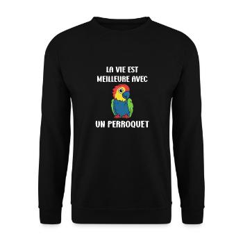 Humour petit perroquet - Sweat-shirt Unisexe - noir - Devant - Alina (178cm) & Michal (187cm)