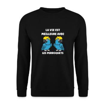 Humour petit perroquet - Sweat-shirt Unisexe - noir - Devant - Alina (178cm) & Michal (187cm)