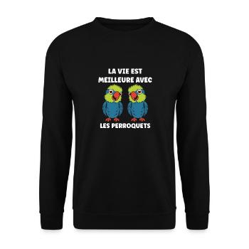 Humour petit perroquet - Sweat-shirt Unisexe - noir - Devant - Alina (178cm) & Michal (187cm)