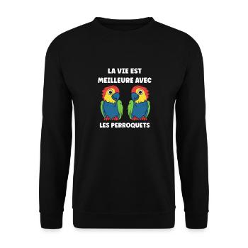 Humour petit perroquet - Sweat-shirt Unisexe - noir - Devant - Alina (178cm) & Michal (187cm)