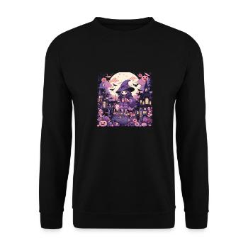 Kawaii Chibi Hexe Halloween Verkleidung Anime - Unisex Pullover - Schwarz - Vorne - Alina (178cm) & Michal (187cm)