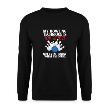 Ma Technique de Bowling Secret Funny Bowler - Sweat-shirt Unisexe - noir - Devant - Alina (178cm) & Michal (187cm)