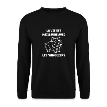 Humour petit sanglier - Sweat-shirt Unisexe - noir - Devant - Alina (178cm) & Michal (187cm)