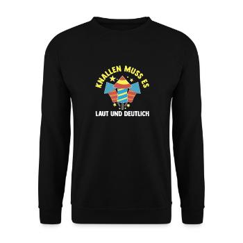 Neujahr Feuerwerk Silvester - Unisex Pullover - Schwarz - Vorne - Alina (178cm) & Michal (187cm)