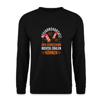 Neujahr Feuerwerk Silvester - Unisex Pullover - Schwarz - Vorne - Alina (178cm) & Michal (187cm)