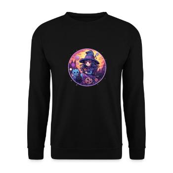 Kawaii Chibi Hexe Halloween Verkleidung Anime - Unisex Pullover - Schwarz - Vorne - Alina (178cm) & Michal (187cm)