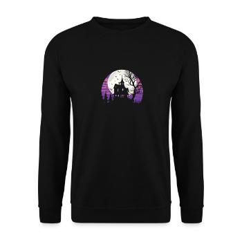 Halloween Party Kostüm Spukhaus Gruselzeit - Unisex Pullover - Schwarz - Vorne - Alina (178cm) & Michal (187cm)