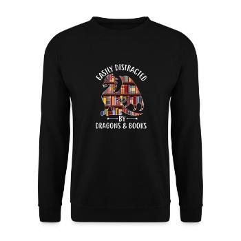 Easily Distracted By Dragons And Books Distressed - Unisex Sweatshirt - black - Front - Alina (178cm) & Michal (187cm)