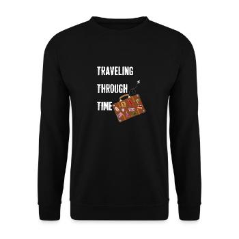 Reisekoffer für Zeitreisende - Vintage Travel Design - Unisex Pullover - Schwarz - Vorne - Alina (178cm) & Michal (187cm)