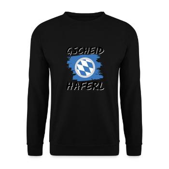 Bayerisches Gscheidhaferl: Spaß mit Dialekt - Unisex Pullover - Schwarz - Vorne - Alina (178cm) & Michal (187cm)