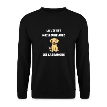 Petit chien humour labrador - Sweat-shirt Unisexe - noir - Devant - Alina (178cm) & Michal (187cm)