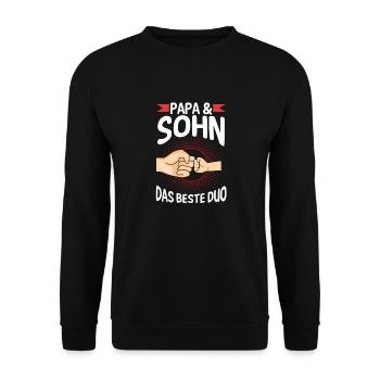 Papa Sohn Vater Familie Geschenk - Unisex Pullover - Schwarz - Vorne - Alina (178cm) & Michal (187cm)