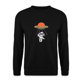 Cat Astronaut UFO Cat Lover Funny Alien - Unisex Sweatshirt - black - Front - Alina (178cm) & Michal (187cm)