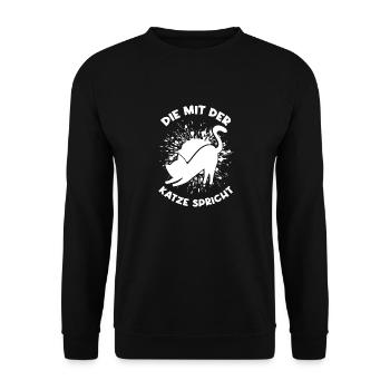 Die Mit Der Katze Spricht Katze Kätzchen Kater Cat - Unisex Pullover - Schwarz - Vorne - Alina (178cm) & Michal (187cm)
