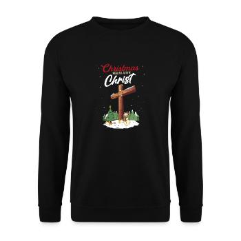 Weihnachten beginnt mit Christus Schneemann Christian - Unisex Pullover - Schwarz - Vorne - Alina (178cm) & Michal (187cm)