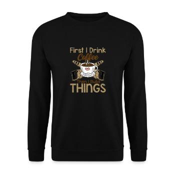 Coffee & Carpentry - Building Begins After Brewing - Unisex Sweatshirt - black - Front - Alina (178cm) & Michal (187cm)
