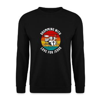Christlicher Schlagzeuger Schlagzeuger Stick-Männer Jesus - Unisex Pullover - Schwarz - Vorne - Alina (178cm) & Michal (187cm)