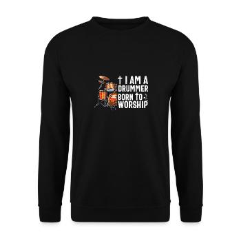 Christlicher Schlagzeuger Schlagzeuger Stick-Männer Jesus - Unisex Pullover - Schwarz - Vorne - Alina (178cm) & Michal (187cm)
