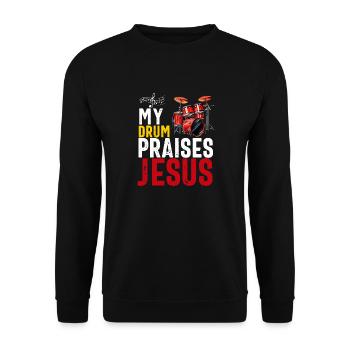 Christlicher Schlagzeuger Schlagzeuger Stick-Männer Jesus - Unisex Pullover - Schwarz - Vorne - Alina (178cm) & Michal (187cm)